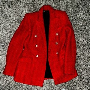 COPY - ZARA TEXTURED DOUBLE BREASTED BLAZER IN
Red.